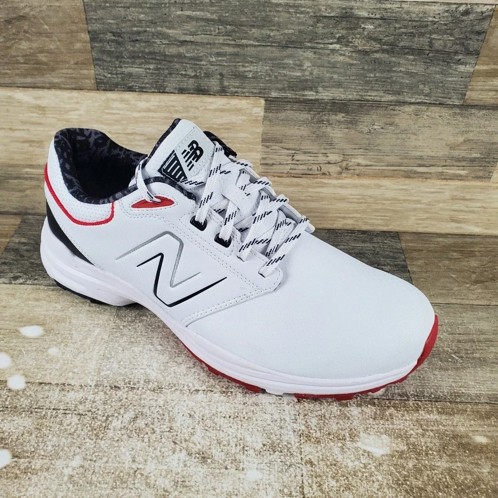 New Balance Brighton Mens Golf Shoes Sz 9 D White Black Leather Spike Sneakers